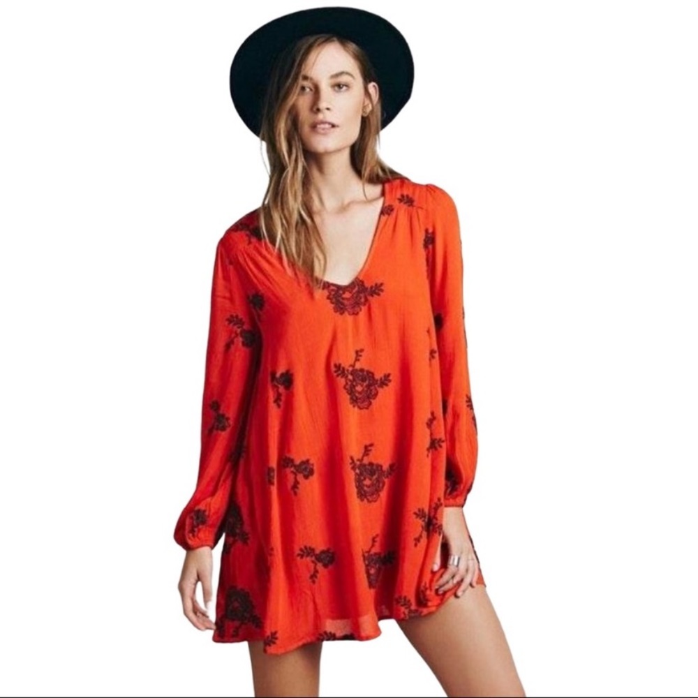 Free People Emma Austin Red Embroidered Dress